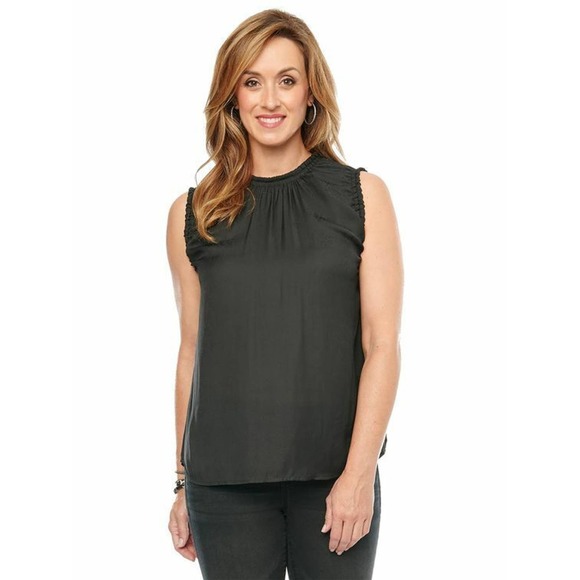 Democracy Tops - Democracy Womens Top Elastic Round Neck Sleeveless Tank Black L Large